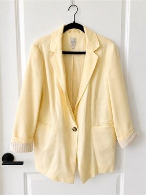 Anthropologie Pale Yellow Single-Button Linen Blazer